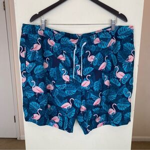 Members Mark Teal Palm Pink Flamingo Swim Trunks Men’s XL Pockets Drawstring